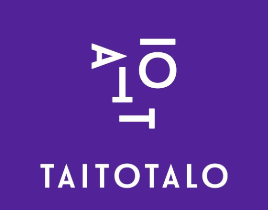 Violetti tausta, jossa keskellä Taitotalon logo