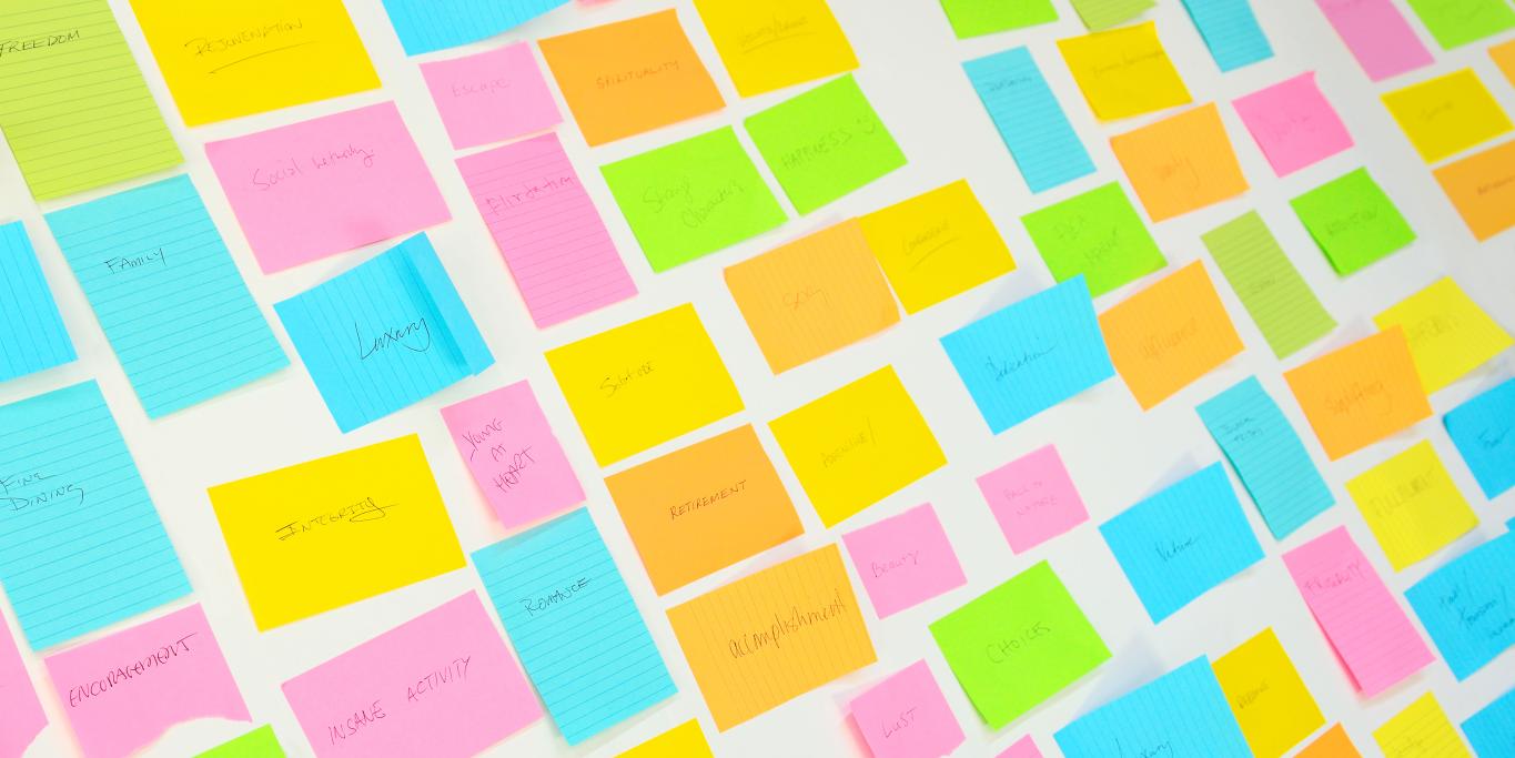 post it lappuja seinällä