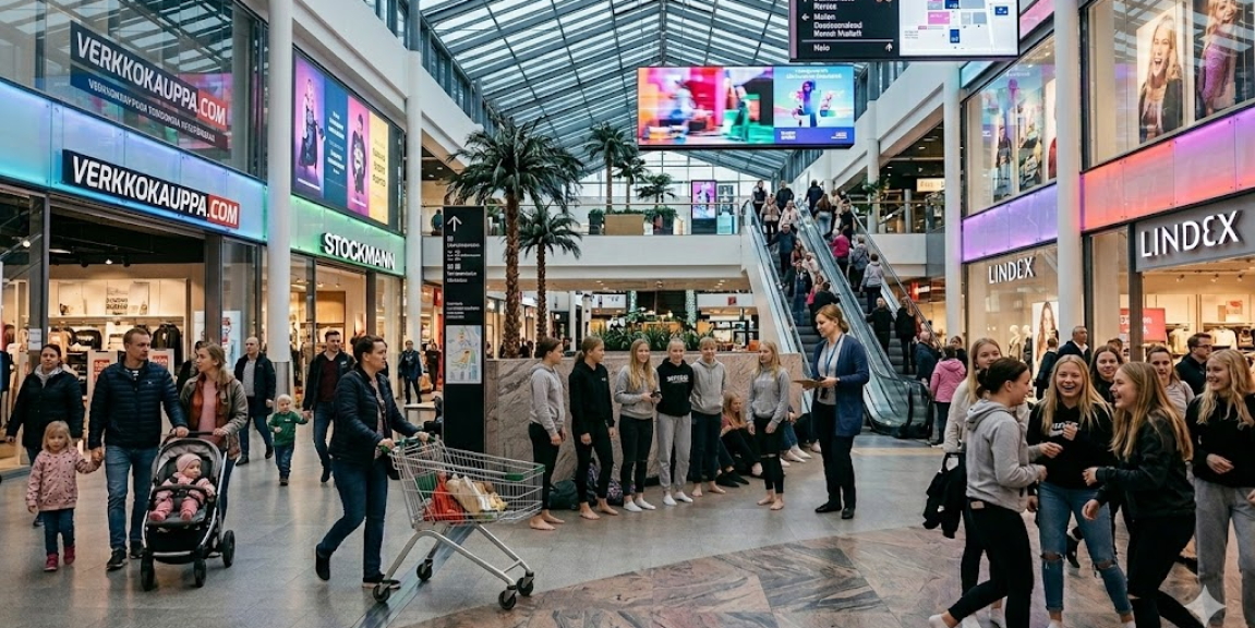 Yleisnäkymä kauppakeskuksen asiakastiloista