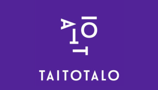 Violetti tausta, jossa keskellä Taitotalon logo